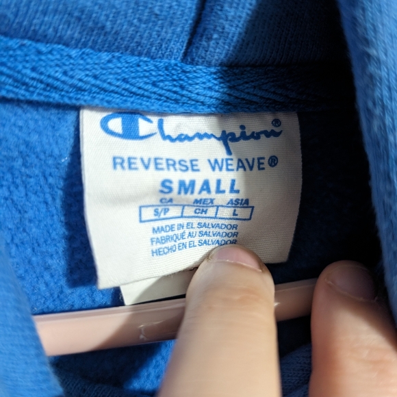 Champion reverse weave blue hoodie mini C men's Small - Picture 6 of 7